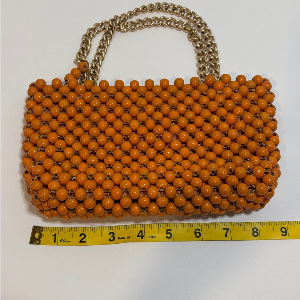 Vintage Jana Orange Wood Bead Gold Chain Purse Made in Japan - Picture 8 of 9